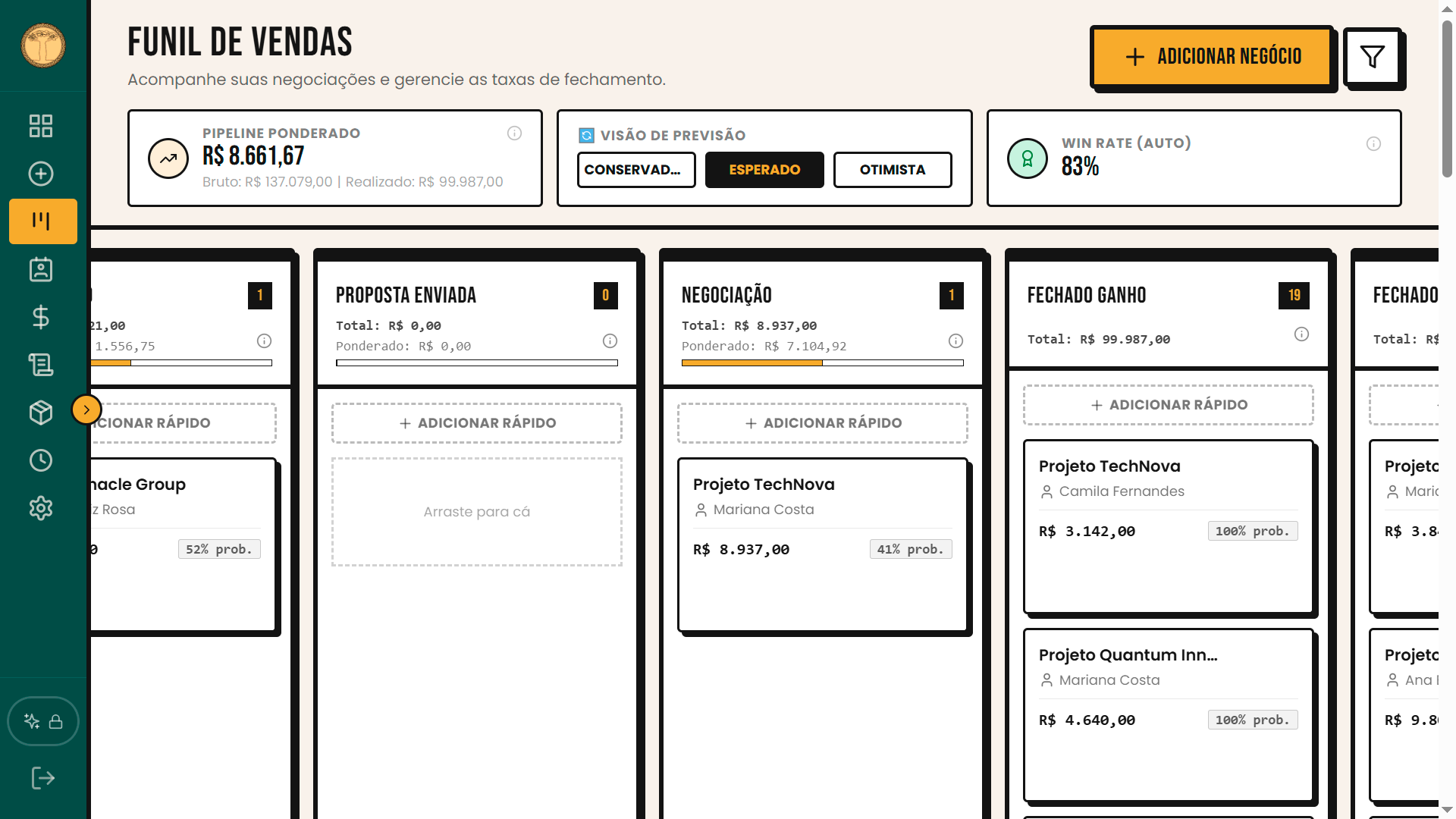 Tela do Funil de Vendas no computador